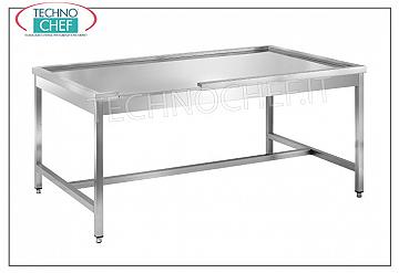 Table for clearing and handling hood dishwasher baskets SORTING TABLE for DISHWASHER SERVICE, top with PERIMETER RECESS and LEFT HOOK for PREWASHING TABLE - dimensions mm. 1600x1100x850h