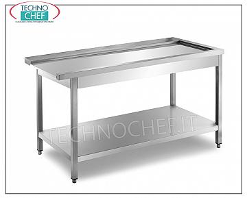 Service tables for hood dishwashers DISHWASHER OUTLET TABLE with machine COUPLING on the LEFT, SHAPED TOP FOR RUNNING THE BASKETS, lower shelf, dimensions mm. 800x700x850h