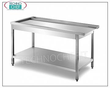 Service tables for hood dishwashers DISHWASHER OUTLET TABLE with machine COUPLING TO THE RIGHT, SHAPED TOP for RUNNING THE BASKETS, lower shelf - dimensions mm. 800x700x850h