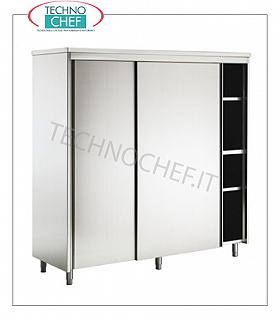 Stainless steel 304 crockery cupboard with sliding doors and 3 intermediate shelves, 70 cm deep Storage cabinet with 2 sliding doors and 3 height-adjustable intermediate shelves, dim. mm 1000x700x1700h