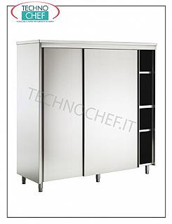 Stainless steel 304 tableware cabinet with sliding doors and 3 intermediate shelves, 60 cm deep Storage cupboard with 2 sliding doors and 3 intermediate shelves adjustable in height, dim. mm 1200x600x1700h
