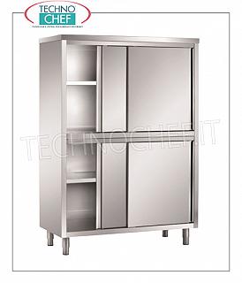 Stainless steel 304 crockery cabinet with 4 half sliding doors, 50 cm deep Storage cabinet with 4 half sliding doors and 2 height-adjustable intermediate shelves, dim. mm 1000x500x1700h