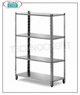 Modular stainless steel shelves STAINLESS STEEL modular shelving with 4 smooth REINFORCED shelves mounted on a bolt, dimensions, mm 900x500x2000h