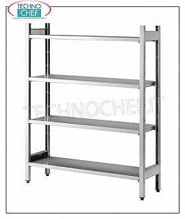 Modular stainless steel shelves RINFORZATO box-type stainless steel shelf unit complete with 4 uprights with hook and 4 reinforced smooth shelves, dimensions 1000x400x1500h mm