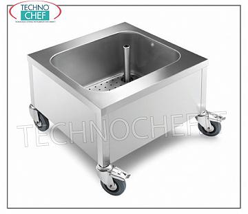 Trolley tub for soaking on wheels, dimensions mm. 600x600x500h Wheeled soaking tub with removable grid, on wheels, with drain tap, dimensions 600x600x500h mm