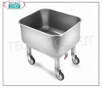 Wheeled soaking tub, dimensions mm. 600x500x600h Wheeled soaking tub with removable grid, on wheels, with drain tap, dimensions 600x500x600h mm