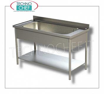Stainless steel pan for washing pots with lower shelf, 600 Line Tank for washing pots with SINGLE LARGE TANK 800x500x350h mm, PANELED VERSION with lower shelf, dim.mm.1000x600x850h