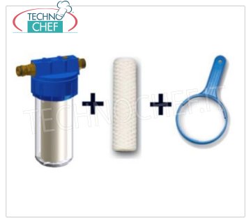 Technochef - WATER FILTER with WRAPPED WIRE CARTRIDGE, 1/2'' connections, Mod.NK223 Water filter with 50 micron wound wire cartridge, NK Series, 9'' bowl, 1/2'' connections, for automatic water softeners.