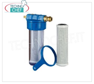 Technochef - WATER FILTER with ACTIVATED CARBON CARTRIDGE, 1/2'' connections, Mod.NK223C Water filter with 5 micron activated carbon cartridge, NK Series, 9'' cup, 1/2'' connections, for automatic water softeners.