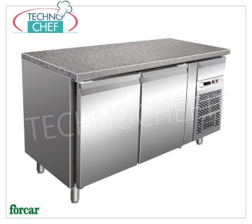 Forcar - Refrigerated Table 2 Doors, Temp.+2°/+8°C, lt.413, Ventilated, Class B, mod.G-PA1500TNGR7 Refrigerated Table 2 Doors with Granite Top and Neutral Drawer, Professional, Pastry Trays 600x400 mm, capacity 413 litres, temp.+2°/+8°C, Ventilated, ECOLOGICAL in Class B, Gas R290, V.230/1 , Kw.0.3, Weight 242 Kg, dim.mm.1505x800x870h