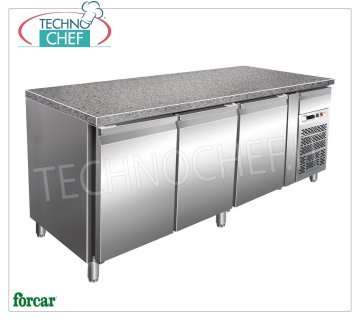 Forcar - Refrigerated Table 3 Doors, Temp.-2°/+8°C, lt.613, Ventilated, Class C, mod.G-PA2000TNGR7 3-door refrigerated table with granite top and neutral drawer, professional, pastry trays 600x400 mm, capacity 613 litres, temp. -2°/+8°C, ventilated, ECOLOGICAL in Class C, Gas R290, V.230/1 , Kw.0.3, Weight 300 Kg, dim.mm.2005x800x870h