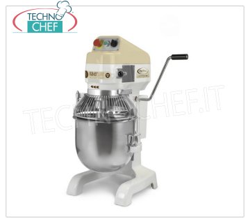 FAMA - BAKERLINE Planetary Dough Mixer, with stainless steel tank lt.20, Mod. PB20 Planetary Professional Dough Mixer with 20 liter stainless steel tank, BAKERLINE, complete with hook, spatula and stainless steel whisk, 3 speeds, V.230 / 1, Kw.0.55, Weight 97 Kg, dim.mm.540x500x850h