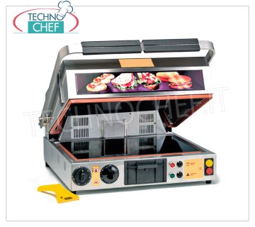 TECHNOCHEF - Double Vitroceramic Oven Plate, Smooth Tops cm.40x30, Mod.PF2095 TABLE GLASS CERAMIC OVEN PLATE, with SMOOTH cooking surfaces measuring 400x300 mm, 2 handle positions: ↑oven and ↓plate, GRILL and VENTILATION functions, V.230/1, Kw.2.00, Weight 34 Kg, dim. mm.500x540x630h