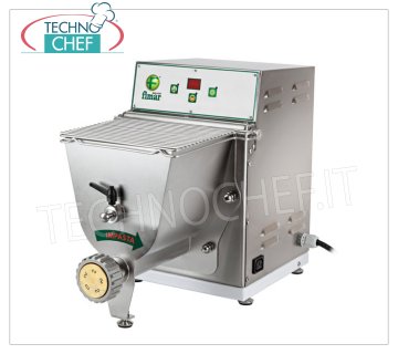 FIMAR - Professional EXTRUDED FRESH PASTA MACHINE, 2 Kg tank - mod.PF25E Extruded fresh pasta machine, with 2 Kg stainless steel tank, hourly output 8 Kg / h, V.400 / 3 + N, Kw.0.37, Weight 26.5 Kg, dim.mm.300x550x425h