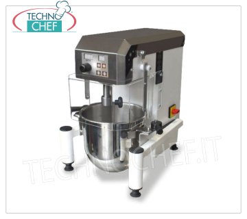 Professional planetary lt.8, with digital speed variator 8 liter planetary mixer, TOP Professional Line, with digital continuous speed variator, counter top, complete with whisk, spatula and spiral, V.230 / 1, Kw.0.37, Weight 32 Kg, dim.mm.440x480x520h