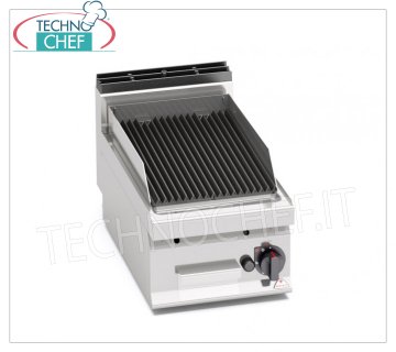 TECHNOCHEF - GAS LAVA STONE GRILL, 1 TOP module, Mod.PLG40B/G GAS LAVA STONE GRILL, BERTOS, MACROS 700 Line, COMFORT POWER Series, 1 TOP module with COOKING ZONE mm 350x515, thermal power Kw.6,9, Weight 37 Kg, dim.mm.400x700x290h