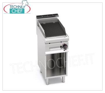 TECHNOCHEF - GAS LAVA STONE GRILL, 1 module on OPEN COMPARTMENT, Mod.PLG40M/G GAS LAVA STONE GRILL, BERTOS, MACROS 700 Line, COMFORT POWER Series, 1 module on OPEN COMPARTMENT with COOKING ZONE mm 350x515, thermal power Kw.6,9, Weight 48 Kg, dim.mm.400x700x900h