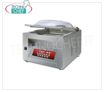 Professional vacuum chamber machine, 25 cm sealing bar, 25x30x16h chamber, mod.POCKETDISPLAY EUROMATIC BELL VACUUM PACKAGING MACHINE for BENCH, CHAMBER mm.260x300x160h, WELDING BAR 250 mm, VACUUM PUMP 6 / 7.2 meters / cubic / hour, V.230 / 1, Kw. 0,35, Weight Kg. 32, dim.mm.360x400x400h