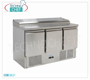 Refrigerated Saladette 3 Doors, designed for 8 GN 1/6 pans, mod. G-PS300-FC Refrigerated saladette for salads with 3 DOORS, capacity 8 GN 1/6 pans, Temp. + 2 ° / + 8 ° C, ECOLOGICAL Gas R600a, V.230 / 1, Kw.0,235, Weight 125 Kg, dim.mm 1365x700x970h