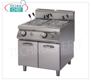 Technochef - ELECTRIC PASTA COOKER on MOBILE, 2 wells of 40 + 40 lt, mod.PK90 / 80CPES Electric pasta cooker on cabinet, Line 900, 2 stainless steel tanks of 40 + 40 lt, V.400 / 3 + N, Kw. 18.00, Weight 171 Kg, dimensions mm 800x900x870h