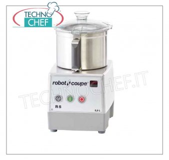 Table CUTTER R5-1V, tank capacity lt.5,9, ROBOT COUPE brand, professional Table CUTTER R5-1V, ROBOT COUPE brand, with removable STAINLESS STEEL BOWL of 5.9 liters, Speed 1,500 rpm, V. 230/1, Kw 0,75, Weight 22 Kg, dimensions 280x365x510h mm