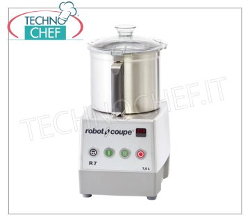 Table CUTTER R7, tank capacity lt.7,5, ROBOT COUPE brand, professional R7 table CUTTER, ROBOT COUPE brand, with 7.5 liter removable STAINLESS STEEL BOWL, Speed 1,500 / 3,000 rpm, V. 400/3, Kw 1,5, Weight 23 Kg, dimensions 280x350x520h mm