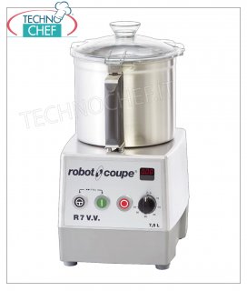 Table CUTTER R7 VV, tank capacity lt.7.5, ROBOT COUPE brand, professional Table CUTTER R7 VV, ROBOT COUPE brand, with 7.5 liter removable STAINLESS STEEL BOWL, Variable speed from 300 to 3500 rpm, V. 230/1, Kw 1,5, Weight 23 Kg, dimensions 280x350x520h mm