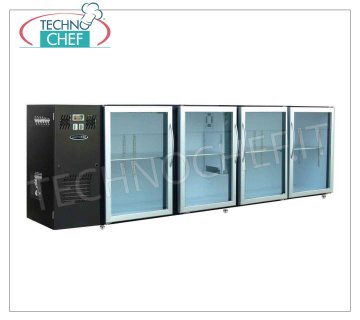 Fridge bar 4 glass doors, Ventilated, Temp. + 2 ° + 8 ° - in Black Skinplate, 274 cm long Refrigerated counter for bars, 4 glass doors, ventilated, temp + 2 ° + 8 °, V. 220/1, 50Hz, dim. mm 2740x540x850h