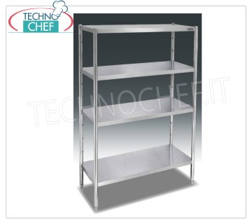 TECHNOCHEF - Stainless steel shelf, module with 4 shelves, 50 cm deep, 180 cm high. Stainless steel shelving with 4 shelves, bolt mounting, 1000x500x1800h mm module, weight 25 Kg.