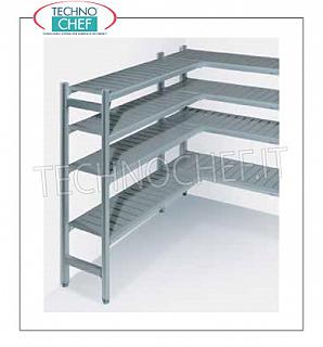 Aluminum corner shelving with 3 rows of removable perforated polyethylene shelves, per cell mod. MK1012-20 - internal dimensions - mm. 1230x2030 