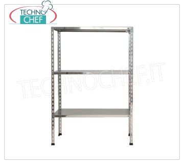 TECHNOCHEF - Stainless steel shelf, module with 3 smooth shelves, 30 cm deep, 150 cm high. Shelving 304 stainless steel Shiny with 3 smooth shelves, Global capacity 3x100 Kg, bolt mounting, 60x30x150h cm module