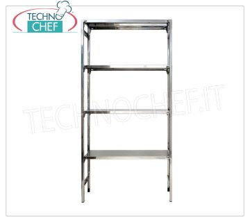 TECHNOCHEF - Stainless steel shelf, module with 4 smooth shelves, DEEP 30 cm, HEIGHT 200 cm. Polished 304 stainless steel shelving with 4 smooth shelves, 4x100 Kg global capacity, hook mounting, 60x30x200h cm module