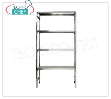 TECHNOCHEF - Stainless steel shelf, module with 4 smooth shelves, DEEP 30 cm, HEIGHT 180 cm. Polished 304 stainless steel shelving with 4 smooth shelves, 4x100 Kg global capacity, hook mounting, 60x30x180h cm module