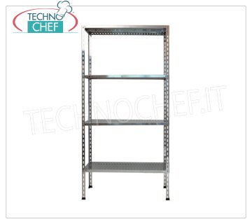 TECHNOCHEF - Stainless steel shelf, module with 4 slotted shelves, 30 cm deep, 180 cm high. Polished 304 stainless steel shelving with 4 slotted shelves, 4x100 Kg global capacity, bolt mounting, 60x30x180h cm module