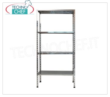 TECHNOCHEF - Stainless steel shelf, module with 4 slotted shelves, 30 cm deep, 200 cm high. Polished 304 stainless steel shelving with 4 slotted shelves, 4x100 Kg global capacity, bolt mounting, 60x30x200h cm module