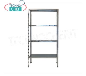 TECHNOCHEF - Stainless steel shelf, module with 4 smooth shelves, 30 cm deep, 180 cm high. Polished 304 stainless steel shelving with 4 smooth shelves, 4x100 Kg global capacity, bolt mounting, 60x30x180h cm module