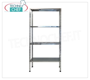 TECHNOCHEF - Stainless steel shelf, module with 4 smooth shelves, 30 cm deep, 200 cm high. Polished 304 stainless steel shelving with 4 smooth shelves, 4x100 Kg global capacity, bolt mounting, 60x30x200h cm module