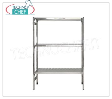 TECHNOCHEF - Stainless steel shelf, module with 3 slotted shelves, 40 cm deep, 150 cm high. Shelving 304 stainless steel Shiny with 3 slotted shelves, Global capacity 3x135 Kg, hook mounting, module 60x40x150h cm