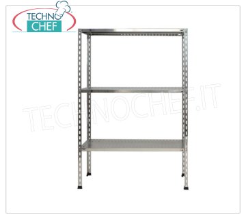 TECHNOCHEF - Stainless steel shelf, module with 3 slotted shelves, 30 cm deep, 150 cm high. Modular stainless steel 304 Shelving with 3 slotted shelves, Global capacity 3x100 Kg, bolt mounting, 60x30x150h cm module