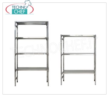 Shelf unit in stainless steel 304, Slotted Shelves, Hook/Snap-fit Assembly 