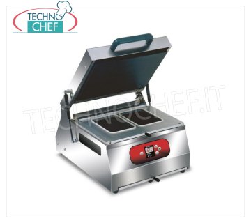 EUROMATIC - Technochef, Manual sealing machine for trays, Mod.SEAL 400 DIGIT MANUAL bench-top thermosealer for pre-formed trays, DIGITAL CONTROLS, for containers with max dimensions of 265x325 mm, V 230/1, 1.2 Kw, external dimensions 400x500x600h mm