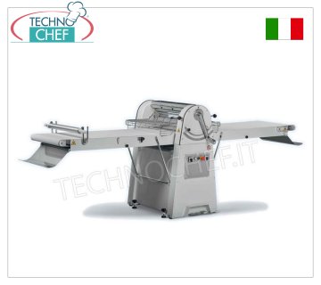 PASTRY SHEETER WITH 150x60 cm BELTS, Removable Tables, mod. SF-600-150 Professional pastry sheeter with 1500x600 mm BELTS-MATS equipped with UNDERPLATE for FLOUR and PASTRY COLLECTOR, REMOVABLE tables, 600 mm ROLLING rollers adjustable from 0 to 35 mm, Weight 223 Kg, 0.75 kw, open dimensions 3380x1010x1160h mm