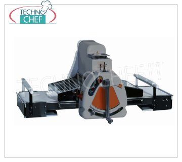 Technochef - Bench dough sheeter with 50x70 cm belts, Mod. SF 500B-700 Bench dough sheeter with 500x700 mm BELTS, white painted steel structure, V.400/3, Kw.0,26, Weight 126 Kg, dim.mm.1800x970x610h