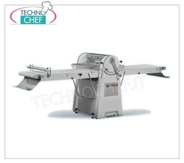 PASTRY SHEETER WITH 120x60 cm BELTS, Removable Tables, mod. SF-600-120 Professional pastry sheeter with 1200x600 mm BELTS-MATS equipped with UNDERPLATE for FLOUR and PASTRY COLLECTOR, REMOVABLE tables, 600 mm ROLLING rollers adjustable from 0 to 35 mm, Weight 211 Kg, 0.75 kw, open dimensions 2780x1010x1160h mm