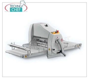 Professional SHEETER for Pastry with RIBBONS 95x50 cm, mod. SF-BECO-95 Counter Pastry Sheeter with BELTS-CARPETS from 950x500 cm, MANUAL CONTROLS, Folding TABLES Long mm. 950, LAMINATION ROLLS mm. 500, ROLLER OPENING from: 0 to 40 mm, Weight Kg 99, kw 0,55, dim. open mm. 2000x870x600h