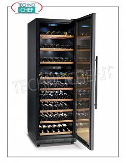 Refrigerated Cellar 1 glass door, capacity 182 bottles, double temperature REFRIGERATED CELLAR with 1 glass door, 182 BOTTLES CAPACITY, automatic defrosting, dual temperature: + 5 ° + 12 ° C / + 12 ° + 22 ° C, led lighting, V.230 / 1, Kw.0,16, dim.mm.595x760x1800h