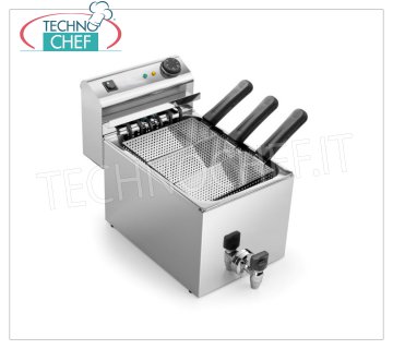 ELECTRIC PASTA COOKER with TANK of 8.0 lt Counter-top electric pasta cooker, lt. 8.0, complete with 3 baskets and front basin drain tap, V 380/3 + N, Kw 6.00, Weight 11 Kg, dim.mm.270x525x360 h.