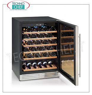 1 glass door refrigerated wine cellar, capacity 51 bottles, temp. + 5 ° / + 22 ° c REFRIGERATED CELLAR with 1 glass door, capacity 51 bottles, automatic defrost, adjustable temperature from + 5 ° to + 22 ° C, LED lighting, V.230 / 1, Kw.0.12, dim.mm.595x575x850h