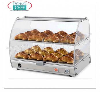 Hot counter display cases DISPLAY HOT EXHIBITOR with 2 FLOORS (1 GN top mm.530x356), ALUMINUM STRUCTURE and transparent PLEXIGLASS on 4 sides, drop doors on the 2 sides, TEMPERATURE from + 30 ° to + 40 ° C, V.230 / 1 , Kw.0,30, Weight Kg.15, dim.mm.550x405x425h