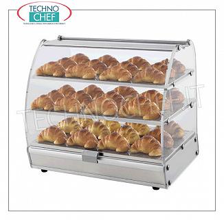Counter display stands DISPLAY SHOWCASE NEUTRA with 3 FLOORS (2 shelves suitable for GN 1/1 pans), ALUMINUM STRUCTURE and transparent PLEXIGLASS on 4 sides, drop doors on 2 fronts, Kg.14, dim.mm.550x405x565h